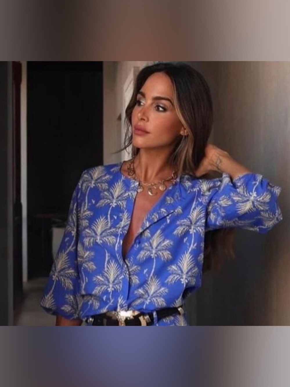 Zara, Blue, Printed Shirt ZW Collection , Size M